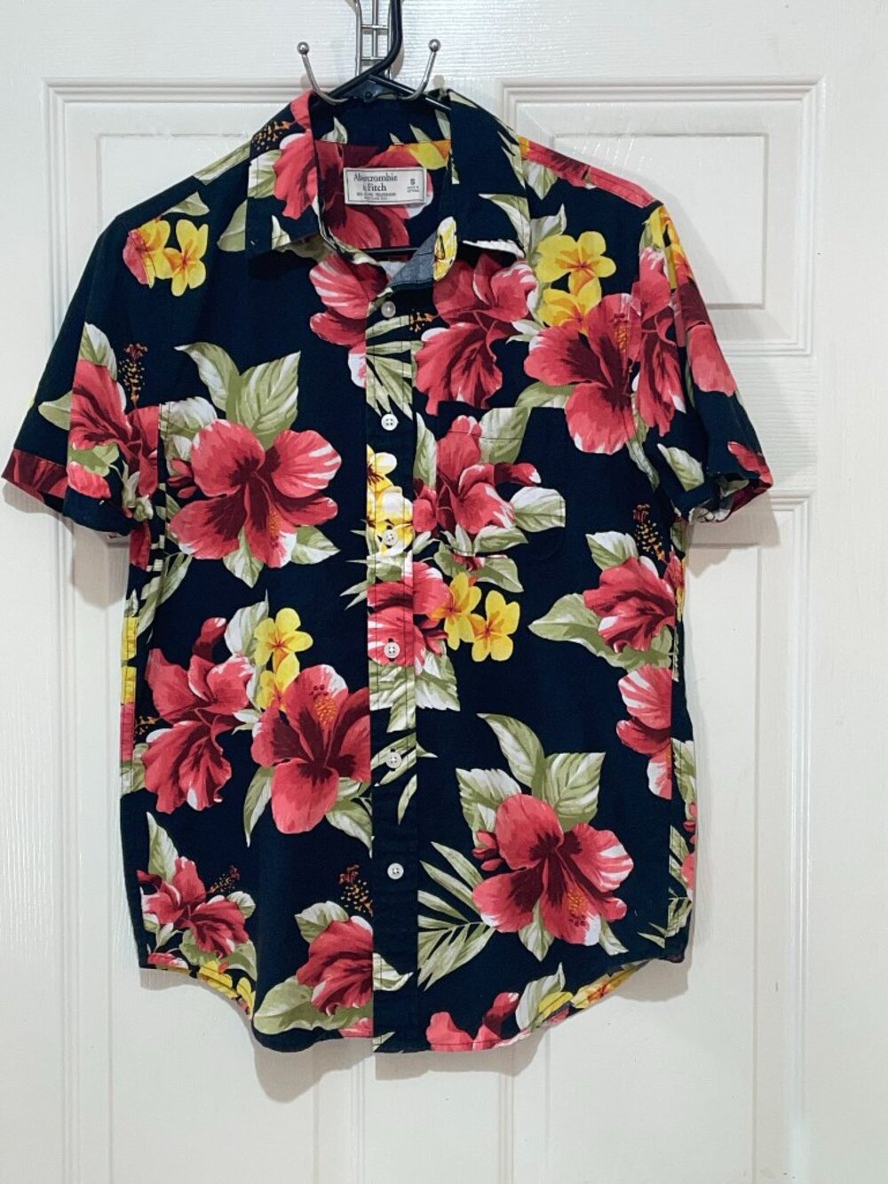 ABERCROMBIE & FITCH Mens Floral Hawaiian Button-Up Short Sleeve Shirt Sz S